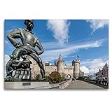 CALVENDO Premium Textil-Leinwand 120 x 80 cm Quer-Format Der „Lange Wapper“ von Alber Poels vor dem Schloss „Het Steen“ in Antwerpen, Leinwanddruck von Ingo Gerlach