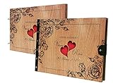 PISDEZ schönes Fotoalbum zum Selbstgestalten - Album - Fotobuch - Hochzeitsbuch - Hochzeitsalbum - Gästebuch - Zwei Herzen Design - aus Holz