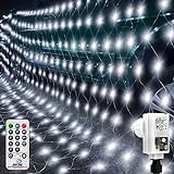 OBOVO LED Lichterkette Netz 3*2M, 200 LED Weihnachtsbeleuchtung Lichternetz mit Fernbedienung und Timer, 8 Beleuchtungsmodi Weiß Lichterkette mit Stecker für Innen und Außen Weihnachten Party Deko
