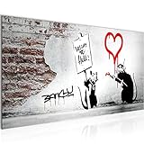 Wandbild Banksy Graffiti Zitat Ratten 1 Teilig Modern Bild auf Vlies Leinwand Wohnzimmer Flur Street Art Schwarz Grau Rot 040412a