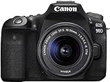 Canon EOS 90D Spiegelreflexkamera Gehäuse - mit Objektiv EF-S 18-55mm F3.5-5.6 IS STM (32,5 MP, 7,7 cm (3 Zoll) Vari-Angle Touch LCD Display , APS-C Sensor, 4K, Full-HD, WLAN, Bluetooth), schwarz