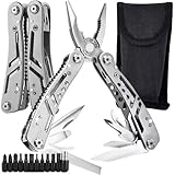 Multifunktionszange 13in1 | Multitool Zange mit Klappmesser, Schraubendreher| Multifunktions-Werkzeug Set für Camping Wandern Outdoor | Multizange mit 11 Bits und Tasche | Kompaktes Taschenwerkzeug