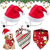 Scettar 2 Stücke Weihnachten Haustier Bandana Schal und 2 Stücke Weihnachtsmütze,Weihnachten Haustier Kostüm,Hund Halstuch für Kleine Mittelgroße Große H