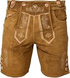 STEIGENHÖFER Lederhose Herren Tracht kurz - Anton - Trachtenhose mit Trägern - 100% Rindsleder - Traditionelle Echtlederhose - Ideal für Dein Oktoberfest Herren Outfit - Hellbraun - 52