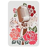 FINGERINSPIRE Music Flower Stencil 29.7x21cm Plastic PET Microphone Stencil Reusable Rose Flower Craft Stencils Music Notes Stencil Template for Painting on Wood Wall Fabric Tiles Furniture