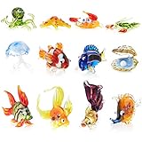 IK Style Set mit 12 Aquarium-Dekoration, Glas-Fischfiguren – handgefertigt, bunt, Glas-Wasserfiguren, Aquarium-Ornamente