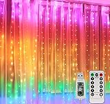 XVZ LED Lichterkette Lichtervorhang, 3m x 3m 300 LEDs USB Lichterkettenvorhang, 8 Modi mit Fernbedienung Timer, IP65 Wasserdicht für Innenbeleuchtung Party Balkon Weihnachten Deko (Mehrfarbig)