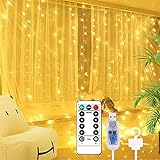 Lichtervorhang, 3M * 3M 300 LEDs Lichterketten Vorhang USB Wasserfall Lichterkette 8 Modi mit Fernbedien Wasserfest Wand Lichter Vorhänge Innen für Party, Schlafzimmer Dekoration Warmweiß