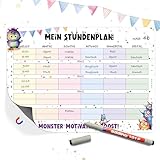 TOBJA Stundenplan magnetisch Grundschule - Süße Monster Design | Stundenplan abwischbar Jungen & Mädchen | Stundenplan 1. Klasse (magnetisch inkl. Stift)
