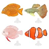 Jubapen 4 Stück Künstliche Fisch Aquarium Gefälschter Fisch Schwimmende Aquarium Ornamente Silikon Gefälschter Tropischer Fisch für Aquarium Dekoration Künstliches Fischaquarium (4 Größen, 4 Farben)