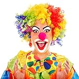 BBTO 2 Stück Afro Locken Perücke und Clown Fliege Elastisch Clown Perücke Regenbogen Bunte Perücken Punkt Fliege Zirkus Party Dekoration Clown Kostüm Set für Erwachsene Kinder Halloween