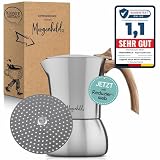 Morgenheld Premium Edelstahl Espressokocher klein mit Reduziersieb für 2 bis 4 Tassen 200 ml - Espressomaker induktionsgeeignet - Espressokanne mit Reduziereinsatz für Induktion und G