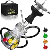 ADMY Mini Shisha Set,Hookah to go Aluminium 33cm,Kleine Wasserpfeife Komplettset Kaminaufsatz Silikonkopf Schlauch Mundstück Tauchrohr Diffusor Knickschutzfeder Zange Reisetasche |Silber