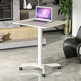 Height Adjustable Ergonomic Laptop Desk Workstation with Wheels Rolling Work Table Lectern Cart for Bed Sofa Office Mobile Sit or Stand Computer Desk-White 70x50x68-110cm(28x20x27-43inch)