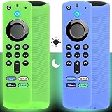 Pinowu Firestick-Fernbedienungshülle kompatibel mit Fire TV Stick /4K Alexa Sprach-Fernbedienung (3rd Gen), Silikonhülle mit Handgelenkschlaufe (Grün und Blau, leuchtet)(NOT for 4K 2nd 2024)