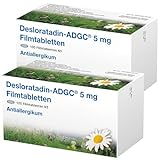 Desloratadin-ADGC 5 mg - 2x 100 Stück - Antiallergikum mit schneller & langanhaltender Wirkung bei Allergien - verursacht kaum Müdigkeit - lindert Juckreiz & Quaddeln bei Urtikaria - ab 12 Jahre