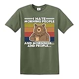 I Hate Morning People T-Shirt Bear Drinking Coffee Funny Meme Mornings Peoples, Olivgrün T-Shirt, 58