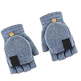 NCONCO USB Beheizte Handschuhe für Männer und Frauen Strickwolle Fäustlinge Fingerlose Handwärmer mit Fingerabdeckung, blau, M