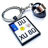 Internetservice Timo Lindner Motorradkennzeichen Schlüsselanhänger mit Helm in schwarz, personalisiertes Kennzeichen Nummernschild Motorradfahrer Geschenk Führerschein