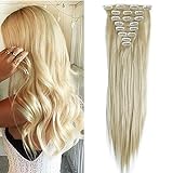 SEGO Clip in Extensions Haarverlängerung Haarteil 8 Tresssen wie Echthaar glatt Gebleichtes Blond 23'(58cm)-140g