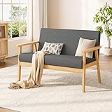 Dripex Sofa 2 Sitzer, Stoffsofa Couch Modern und Skandinavisch, Loungesofa aus Holz und Leinenstoff, Polstersofa Sitzmöbel für Wohnzimmer Schlafzimmer Büro, Dunkelgrau, 113x67x75