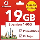 Saffruff Vodafone Prepaid Europa SIM Karte 19GB Pay As You Go UK EU Roaming（140GB Spanien für türkei SIM Karte swisscard die europäische Frankreich, Italien，Spanien, Schweiz Roaming für 28 Tage