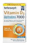 tetesept Vitamin D3 7000 Wochendepot – Vitamin D Tabletten bei einem Mangel an natürlichem Sonnenlicht – Nahrungsergänzungsmittel für Knochen, Immunsystem & Muskeln – 1 x 12 Tabletten
