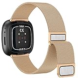 Amzpas Armband für Fitbit Versa 3 Armband Damen Herren,Edelstahl Metall Mesh Ersatzarmband Magnetschloss Uhrenarmband für Fitbit Versa 4 Armband/Fitbit Sense Armband/Fitbit Sense 2 (Roségold)