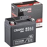 CranQ Motorradbatterie YTX12-BS 12Ah 180A 12V Gel-Technologie Roller Starter-Batterie zyklenfest, sicher lagerfähig, wartungsfrei