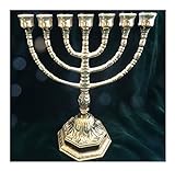 Ebraico 7 Armiger Kerzenleuchter Hebräisch 100% Messing Jüdische Menora 22 cm Chanukkia Menora siebenarmiger Leuchter