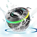 Bluetooth Dusche Lautsprecher, 5.3 Bluetooth Lautsprecher IPX7 Wasserdicht Lautsprecher mit RGB Licht Multifunktional 360° Stereo Sound Dusche BT Lautsprecher für Dusche Party Reisen (Schwarz)