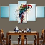 5-teiliges modernes Kunstwerk Seascape gedehnt und gerahmt schöner Papagei Papagei Ara Bilder Gemälde auf Leinwand Wandkunst für Wohnzimmer Schlafzimmer Dekorationen