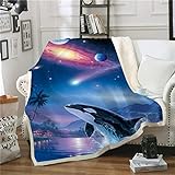 3D Gedruckte Decke Flauschige Decke Fleecedecke Soft Fleece überwurfdecken für Bettwsche Sofa Schlafzimmer Decken Wohnzimmer Reisen-Delphin kosmisches Tier