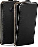 moex Flip Case für Nokia Lumia 630/635 Hülle klappbar, 360 Grad Rundum Komplett-Schutz, Klapphülle aus Vegan Leder, Handytasche mit vertikaler Klappe, magnetisch - Schwarz
