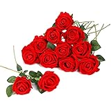 12 Pcs Künstliche Rosen,Rosenstrauß Künstlich Seidenblumen wie echt für Hausgarten Hochzeit Party Hotel Büro Dekor (Rot)