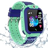 Kinder GPS Intelligente Uhr Wasserdicht, Smartwatch GPS Tracker mit Kinder SOS Handy Touchscreen Spiel Kamera Voice Chat Wecker für Jungen Mädchen Student Geschenk (S12 GPS Blau)