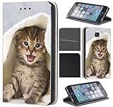 Samsung Galaxy J5 2016 J510 / Duos Hülle von CoverHeld Premium Flipcover Schutzhülle Flip Case Motiv (445 Katzenbaby Katze Braun Blau)