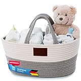 Baby Wickel-Organizer; Windelkorb Babykorb Wickel-Tasche für Windeln & Wickel-Utensilien, tragbare Einkaufstasche Shopper Windel Aufbewahrungskorb aus 100% Baumwoll-Leinen