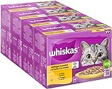 Whiskas Senior 11+ Katzennassfutter Geflügel Auswahl in Gelee, 48 Portionsbeutel, 12x85g (4er Pack) – Hochwertiges Katzenfutter nass, für Katzen ab dem 11. Lebensjahr
