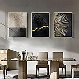 ConBlom 3er Design-Poster Set Wandbilder, Nordic Schwarz Weiß Gold Jahresring Linien, Ohne Rahmen, Wandbild Print Bilder Kunstposter Deko für Wohnzimmer (40 x 50 cm)