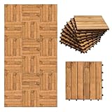Fiqops Holzfliesen 30x30cm, Akazienholz Bodenfliesen 22Stück 2㎡,Terassenboden Außen,Klickfliesen Terrasse Mosaik für Garten Patio,Balkon Bodenbelag (6 Latten)