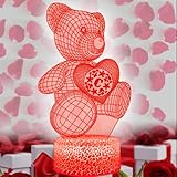 PONLCY 3D Teddybär Lampe Nachtlicht führte Illusion Lichter, Kinder Schlafzimmer Salamander Schreibtischlampe, 7 Farben USB Led Tischlampe Licht, Weihnachten Geburtstag Geschenke für Jungen Mädchen