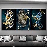 leinwandbilder wohnzimmer Blue Gold Schmetterling Diagramm Moderner Minimalist Druck Poster Wandkunst Wandbild Wohnzimmer Dekoration 12x16in (30x40cm) 3pcs Rahmen