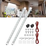 2 PCS Auto Innenlichtleiste Innenbeleuchtung, 48 LED 3W 6500K 12V LED Leiste Lichtleiste mit Schalter für Van Bus LKW Boot Wohnmobil, 700LM Unterbauleuchte Küche LED Röhre, Kaltweiß L