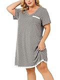 Agnes Orinda Damen Nachthemd Plus Size Polka Dots Kleid Kurzarm Nachtwäsche Pyjamas Nachthemden Valentinstag Grau 1X