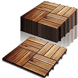 VINGO Holzfliesen, 3m² Bodenbelag aus Akazienholz 30x30cm, Klickfliesen Mosaik, perfekt Fliese für Garten Terrasse Balkon(33 Stück)