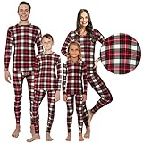 Weihnachts-Rentier Thermounterwäsche – Pyjama-Sets für die ganze Familie (Männer, Frauen, Jungen und Mädchen) passende Merry Xmas PJs, Weißes Karomuster, XXL