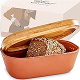 STEINZEIT Design Brotkasten - Brotbox aus atmungsaktivem Ton – Brotkasten Keramik mit edlem Bambusdeckel – Brottopf für platzsparendes Aufbewahren