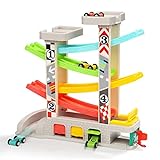 TOP BRIGHT Kugelbahn Autos Holz ab 1 2 Jahr, Auto Rennbahn Holz Spielzeug mit Garage, Holz Kinderspielzeug 12 Monate Jungen