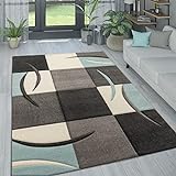 Paco Home Wohnzimmer Teppich In Modernen Pastell Farben, Karo Muster m. 3D Effekt, Grösse:60x110 cm, Farbe:Türkis